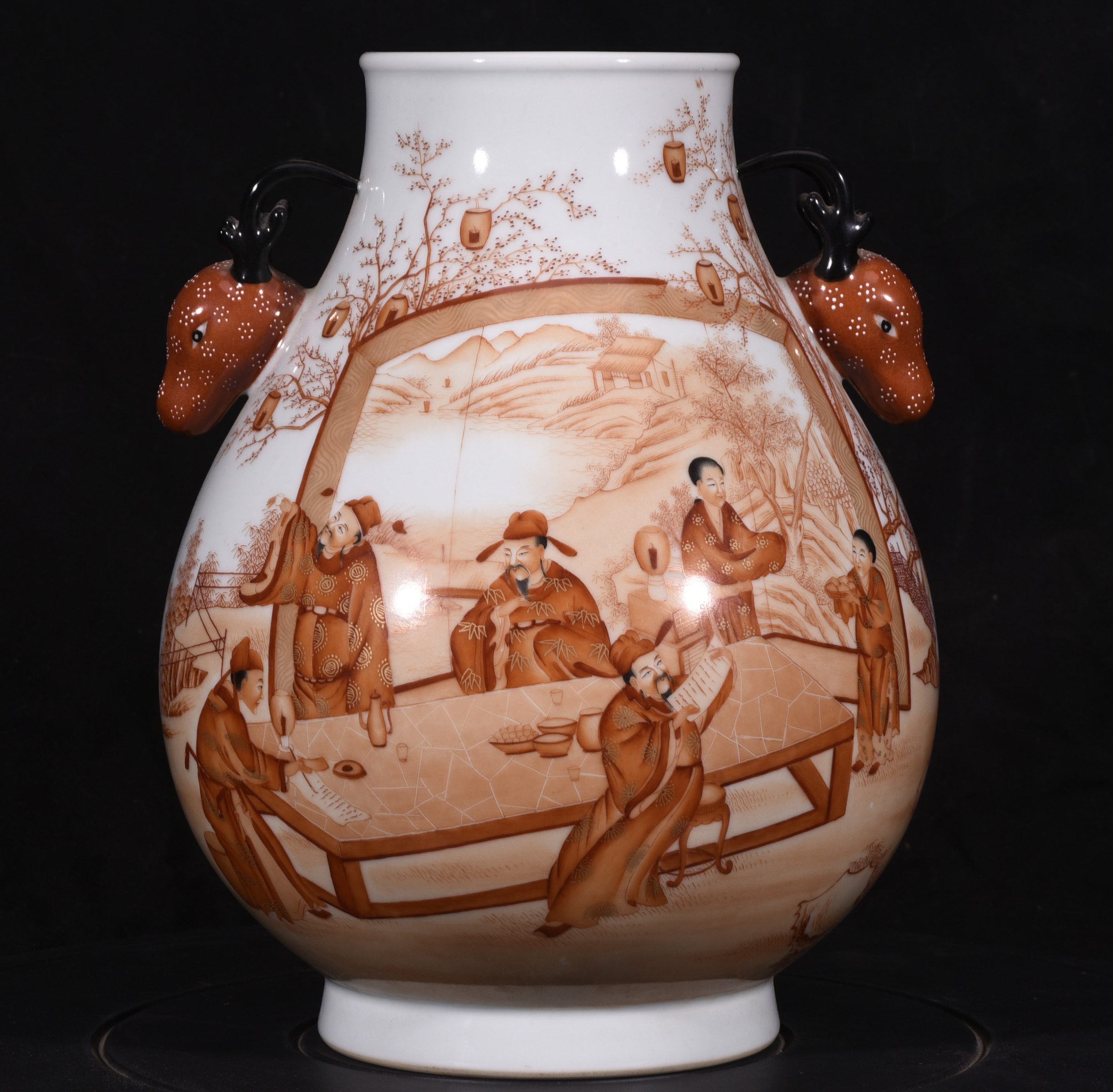 大清乾隆年制矾红李太白夜宴桃林鹿头尊