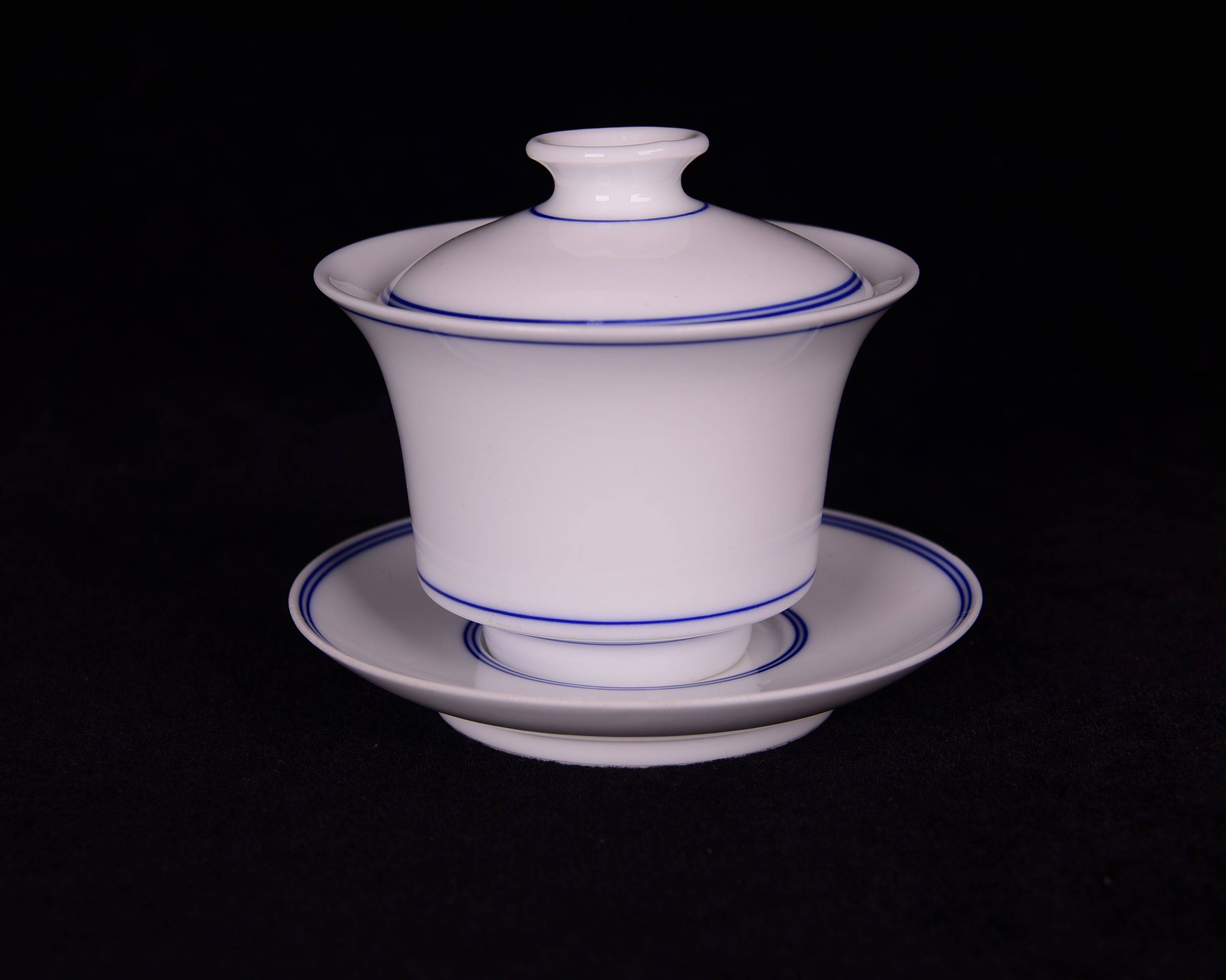 大清康熙年制青花平安无事清白人生天地人三才盖碗茶盏茶杯