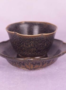 大宋定窑官窑乌金窑变梅花茶盏酒杯茶杯