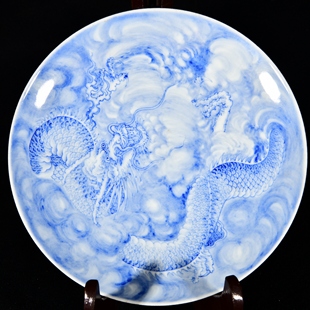 大清雍正和硕雍亲王宝督窑官唐英隽公款青花云龙纹茶盘笔洗