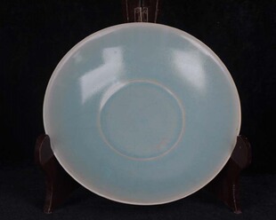 大宋清凉寺天青色玛瑙釉汝窑罗斯火漆印莲花纹茶盘笔洗