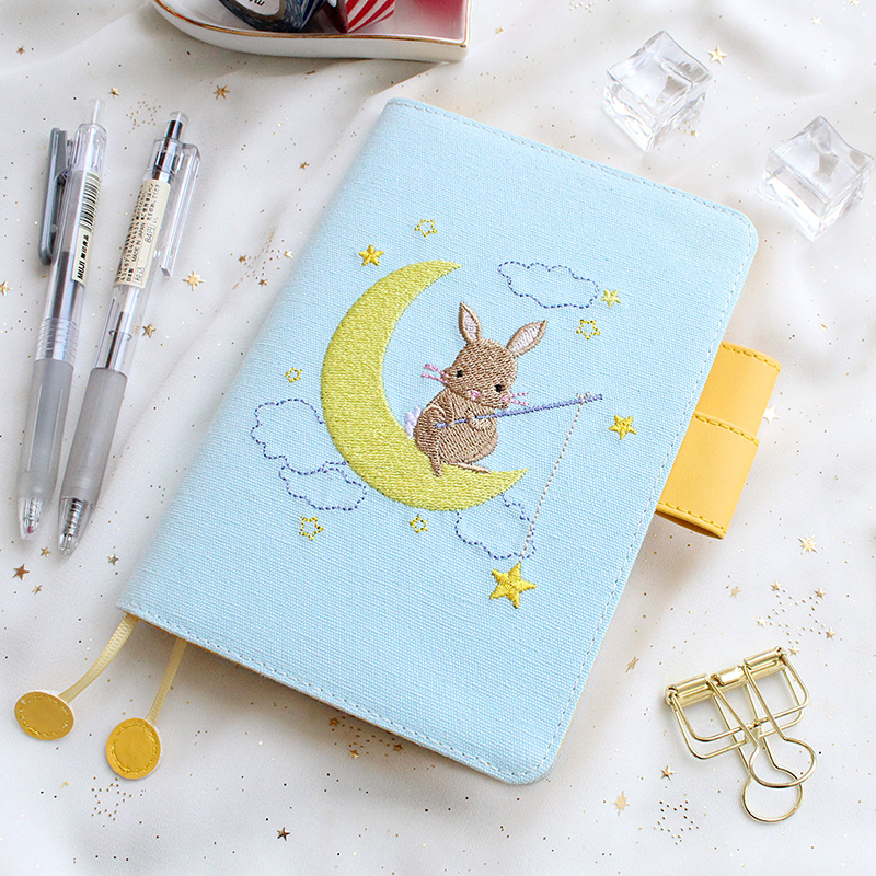 【小兔】刺绣棉麻书衣 手工笔记本套 布艺定页手帐书皮 hobo/md本
