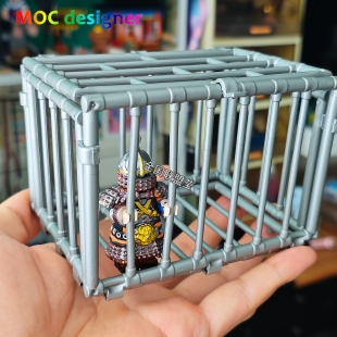 小颗粒积木moc拼插玩具人仔牢房兽笼监狱可开门栅栏房间囚车衙门