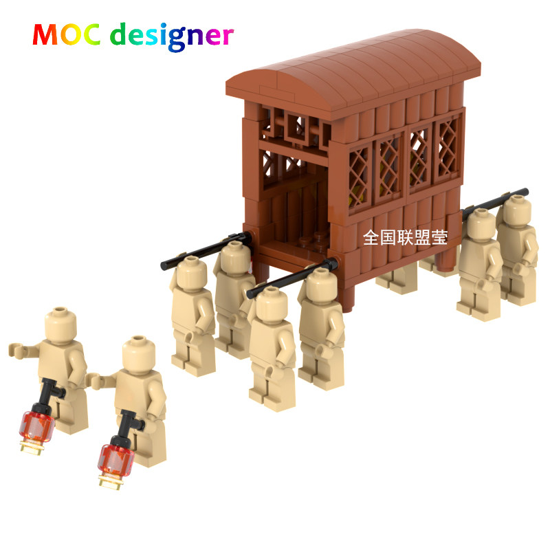 小颗粒积木原创MOC中国古代三国秦国士兵人仔抬轿子花轿