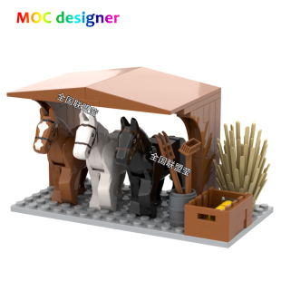 原创MOC小颗粒积木三国秦国清朝明军战马简易马棚马厩人仔