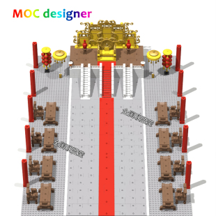 原创moc中国三国大明清朝皇帝王座椅衙门人仔龙椅古风积木皇宫殿