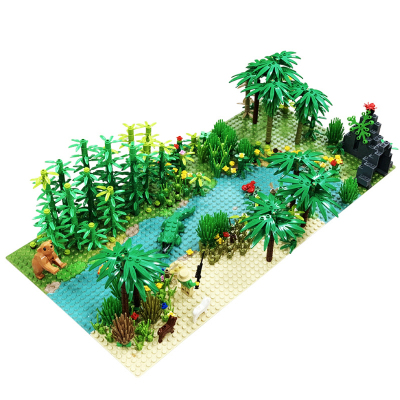 moc散件小颗粒积木绿色植物中古