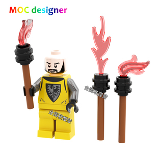 国产小颗粒积木拼插中国古代清朝明朝宋朝秦国人仔手持火把火焰