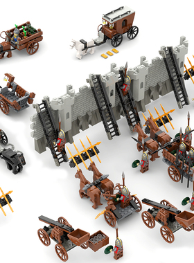 包邮MOC投石车士兵马车轮子明军三国清军秦国战车人仔古风积木
