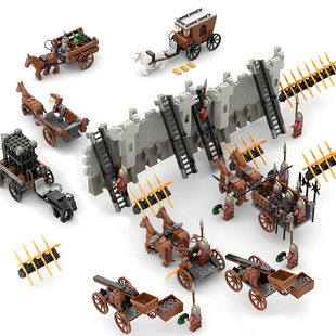 MOC投石车士兵马车轮子明军三国清军秦国战车人仔古风积木 包邮