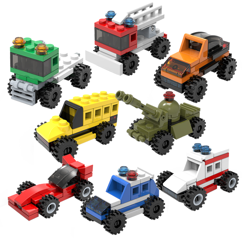 国产小颗粒拼插礼物袋装消防车