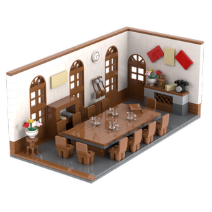 小颗粒积木二战军事战场指挥部司令部会议室会议厅人仔开会场景