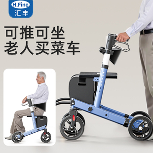 老年人代步车手推买菜购物车折叠可推可坐老人便携家用助行小推车