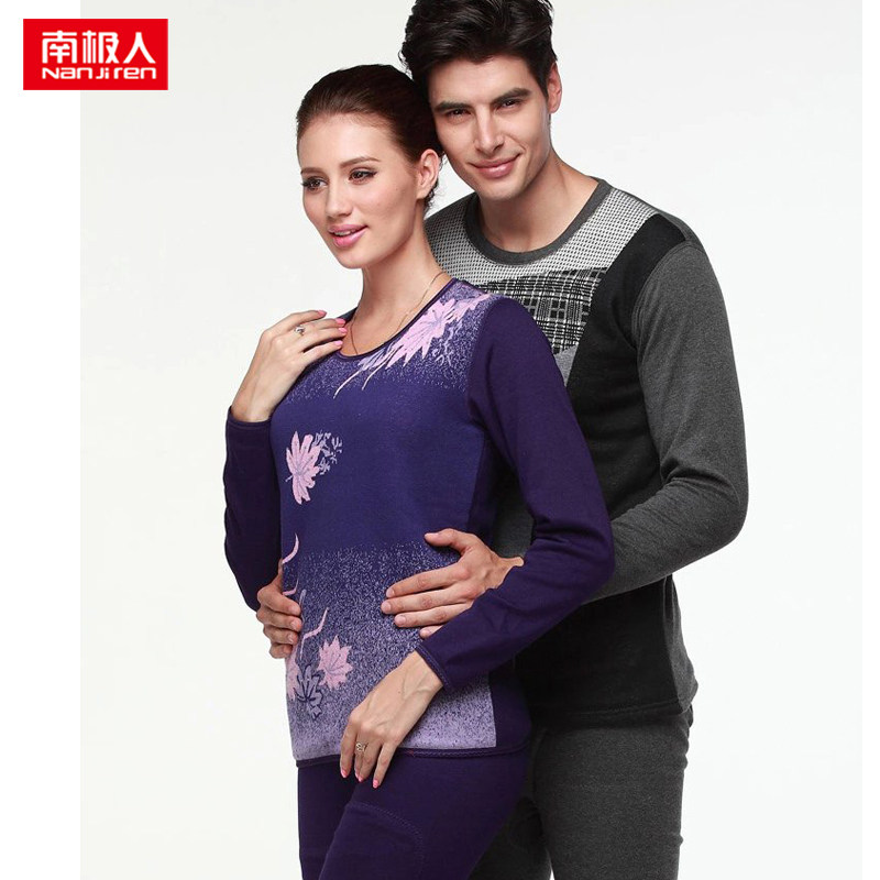 南极人秋冬新款黄金甲保暖内衣男女加厚加绒印力印花保暖内衣套装