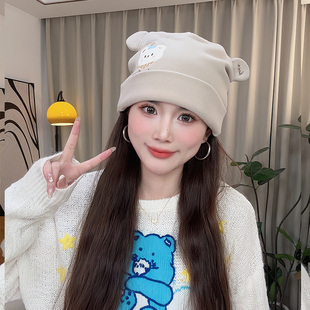 产妇月子帽秋冬透气防风双层磨毛加厚产后时尚可爱显脸小孕妇帽子