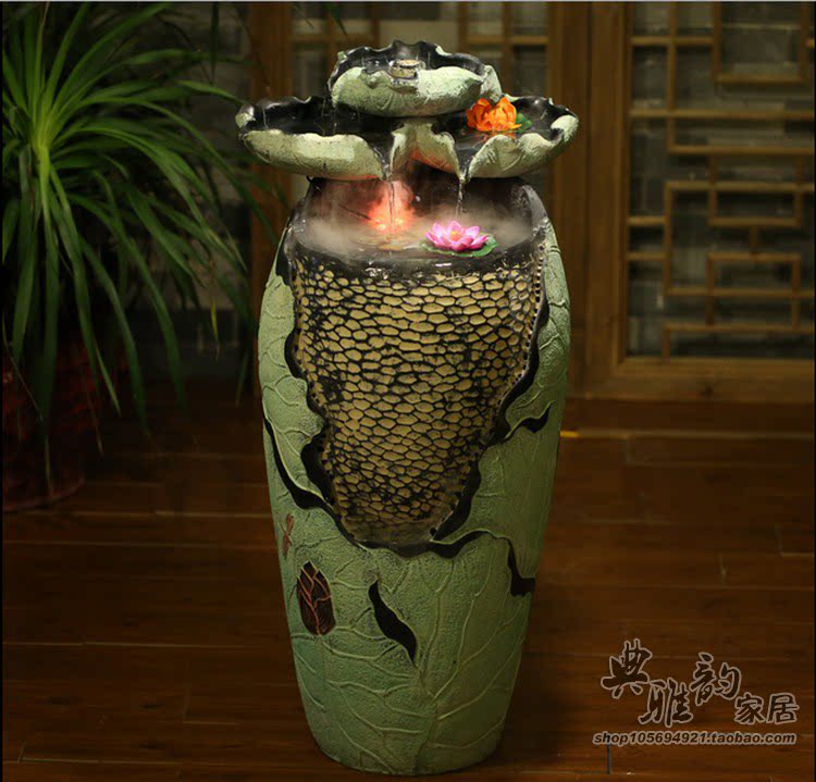 中式风仿古假山流水树脂工艺品