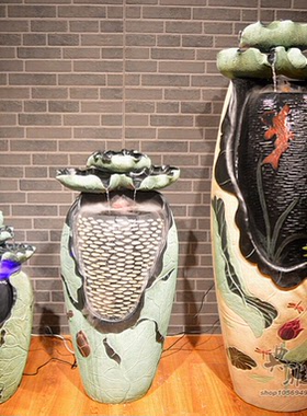 落地招财鱼缸加湿器喷泉假山流水