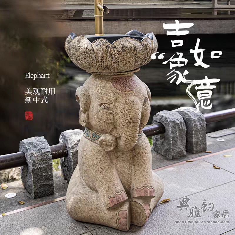 创意卫浴用品中式田园艺术立柱盆洗面盆阳台小户型吉祥如意洗手盆