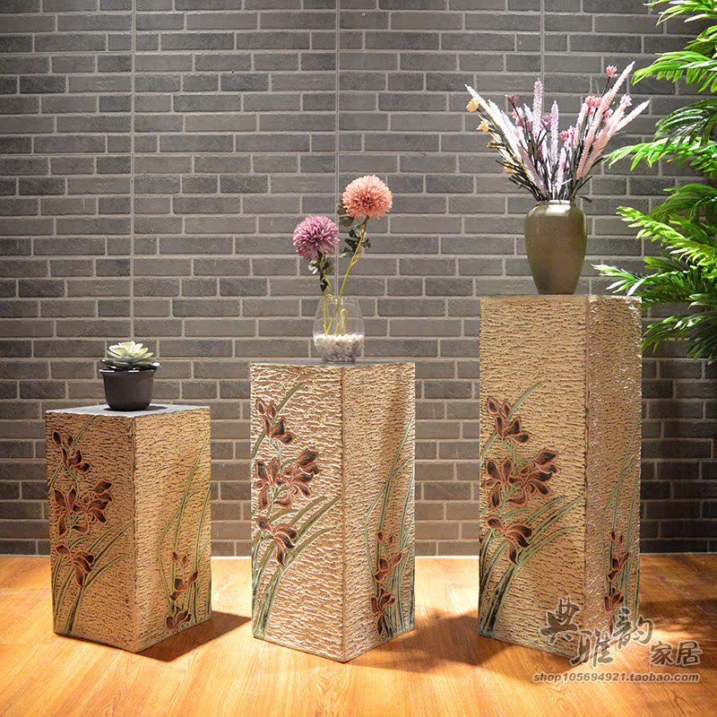 中式仿古树脂工艺品家居饰品展示柱装饰柱花架展示架兰花石柱子
