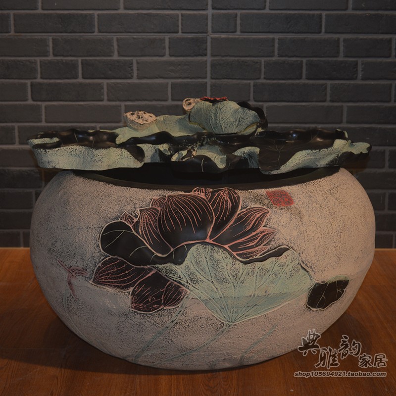 新仿古树脂工艺品假山流水景摆设会所家居装饰鱼缸喷泉大荷香
