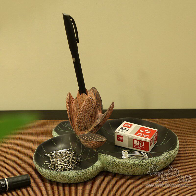 树脂办公荷花烟灰缸笔插笔筒中式复古浴室仿古卫浴肥皂香皂盒荷韵