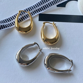 欧美高级金属celi椭圆耳环女冷淡风实心时髦冷淡风简约气质耳饰女