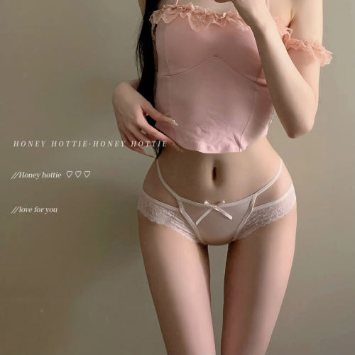 低腰缎面蕾丝高开叉透气女内裤