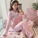 法兰绒睡衣女纯色V领加厚珊瑚绒保暖家居服套装 2023新款 冬季