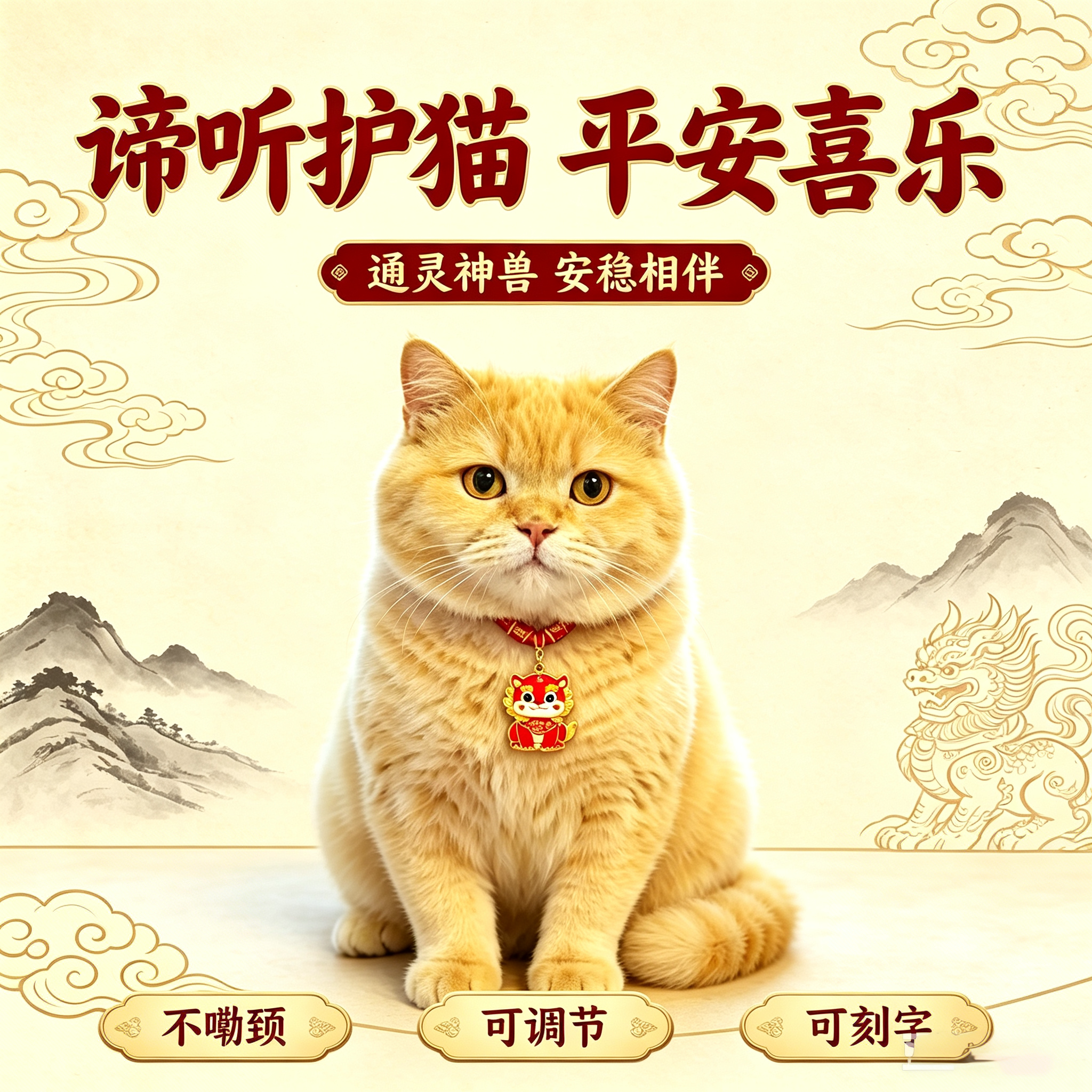 猫咪项圈宠物刻字长命锁高颜值谛听祈福项链无声狗配饰狗脖子挂饰