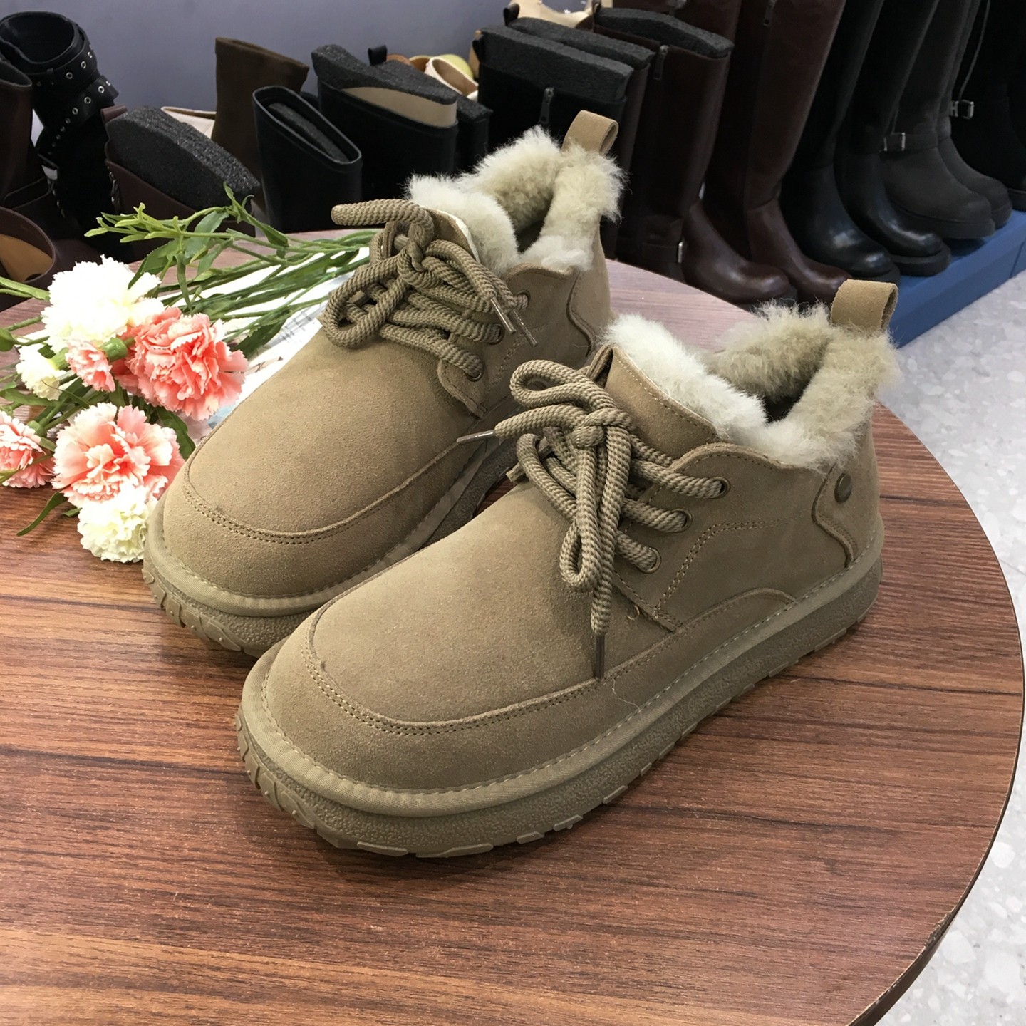 真皮男鞋羊毛保暖系带厚底雪地靴