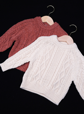 韩国原装进口春秋款男女童oversize柔软可爱粗针织套头长袖毛线衣