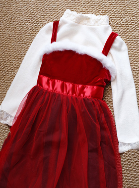 韩国原装进口Puell秋冬女童加绒加厚连衣裙 花边长袖打底衫 头箍