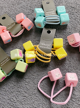 韩国原装进口bebe prince女童甜美高弹兔子方块简约橡皮筋2根装