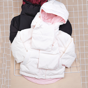 韩国原装进口秋冬男女童舒适轻薄羽绒服鹅绒连帽短款面包服两面穿