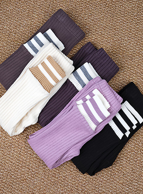 韩国原装进口春秋男女童可爱舒适保暖收口坑条纹打底长裤可外穿