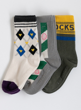 韩国原装进口Yoi春秋男女童成人舒适保暖加厚纯棉短袜3双装套装