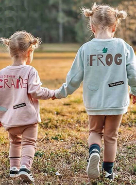 韩国原装进口Kokacharm秋冬男女童纯棉家居服套装加厚卫衣裤外穿