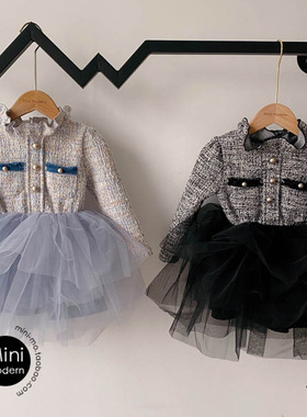 韩国原装进口秋冬女童加厚长袖连衣裙 柔软舒适荷叶领纱裙 公主裙