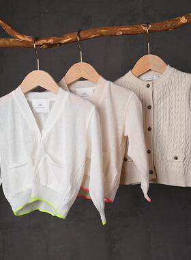 韩国原装进口Naive春秋女童麻花薄款荧光色V领长袖针织开衫外套