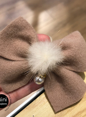 韩国原装进口女童洋气毛球蝴蝶结发卡头饰鸭嘴夹可爱毛绒菠萝发夹