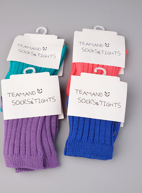 韩国原装进口春秋冬男女童可爱全棉舒适防滑防臭糖果色坑条纹短袜