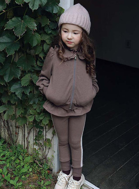 韩国原装进口puell秋冬款女童加厚薄绒夹克舒适洋气保暖外套长裤