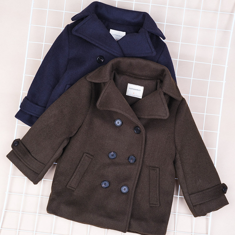 韩国原装进口春秋冬款男女童柔软时尚高品质羊毛呢大衣 百搭外套