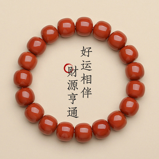 天然原矿南红玛瑙老型珠手串男士瓦西料柿子红收藏级珠子鼓珠手链
