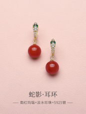 Серьги 天然南红玛瑙灵蛇耳环女保山柿子红纯银耳扣九紫离火新款耳饰耳坠 In lady