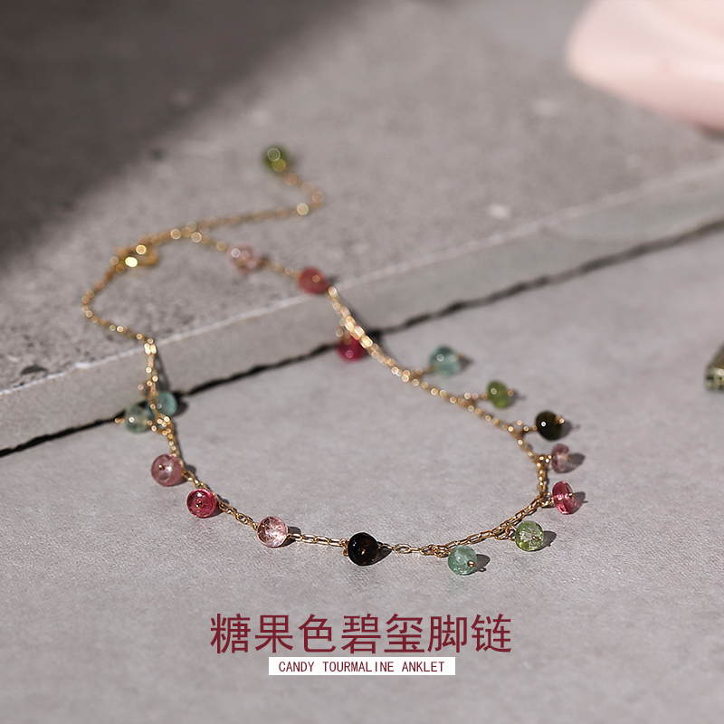 水晶脚链女2021年新款糖果色轻奢