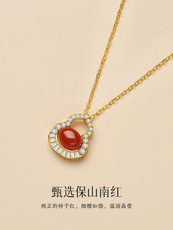 Серьги 天然南红玛瑙葫芦项链锁骨链女纯银满色满肉保山柿子红新中式颈链