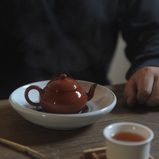 信堂手制仿古开片哥釉壶承干泡盘小茶盘储水底座盏托茶托子茶点盘