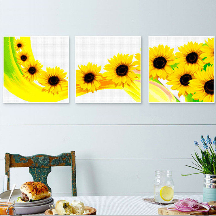 蒙娜丽莎印花十字绣飞舞向日葵新款简单绣客厅卧室三联满钻钻石画