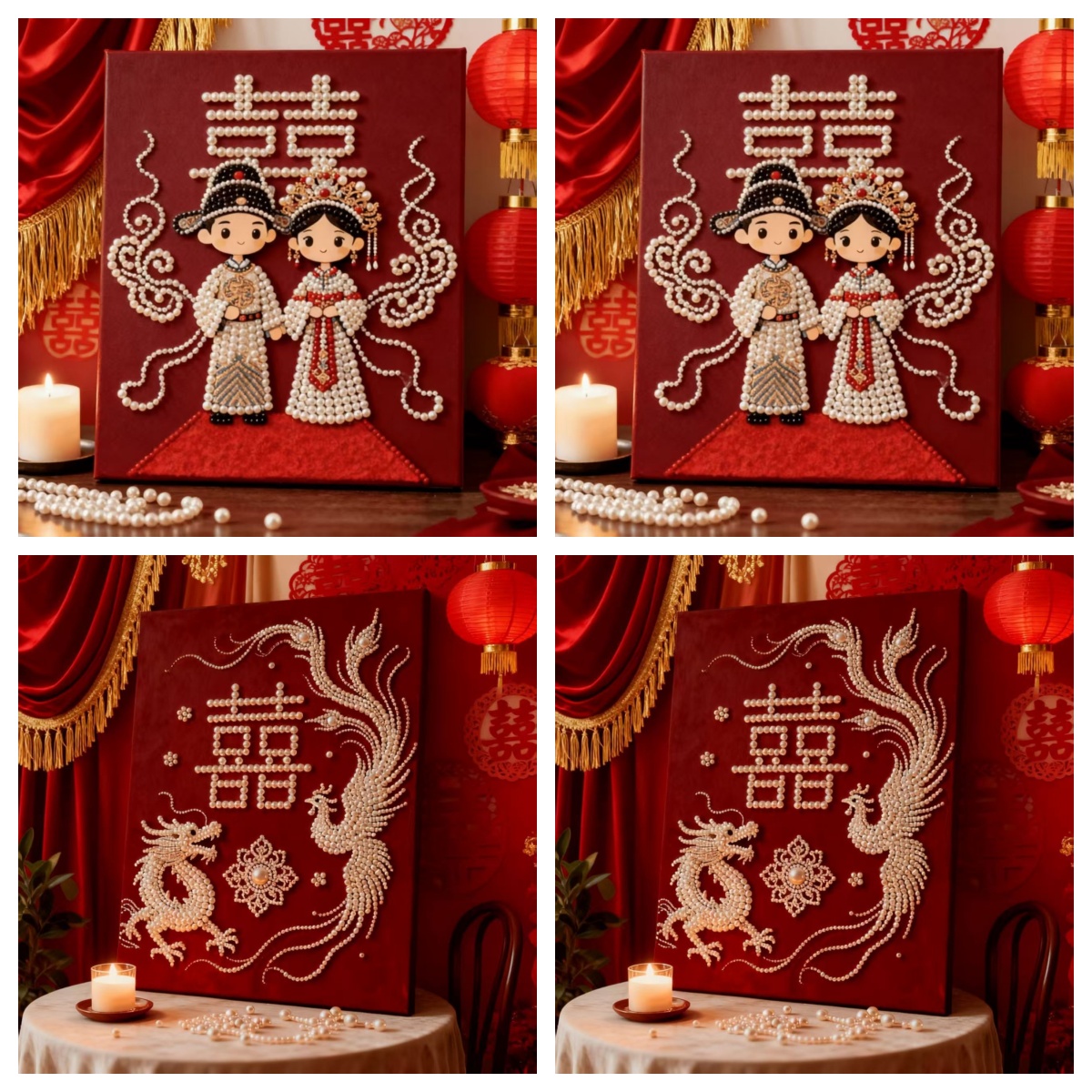 DIY珍珠画喜结良缘龙凤送喜2025新款小件创意带框桌台摆画点珠绣
